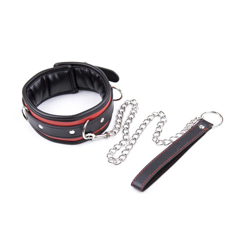 New Style Leather Soft Sponge Bondage Collar With Metal Chain Sex Toys For Adults Bdsm Bondage Adult Erotic Games Bondage Gear cb5feb1b7314637725a2e7: black 2|Black-1