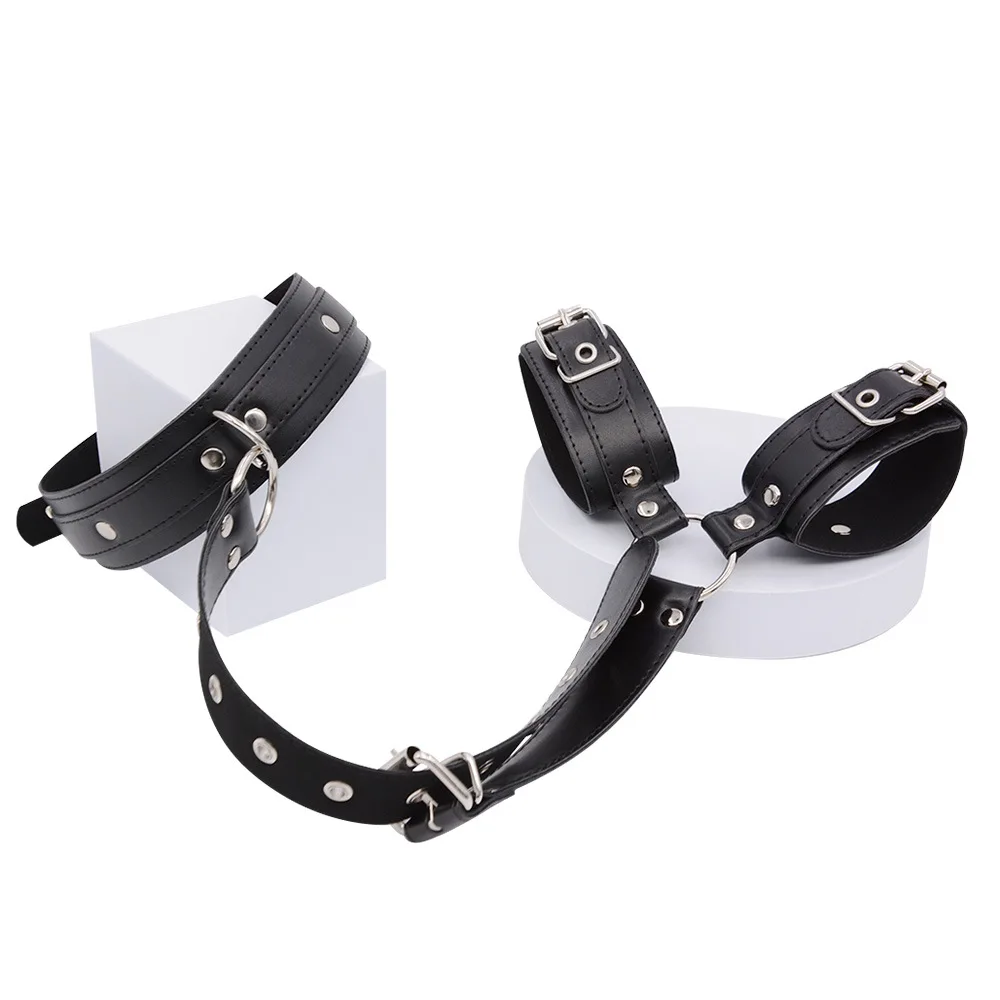 BDSM Handcuff Gothic Leather Neck Cuff Sex Toys Leather Sex Bondage Set Erotic Slave SM Toys Sexy Cuffs Harness Lingeries Kit Bondage Gear cb5feb1b7314637725a2e7: Black