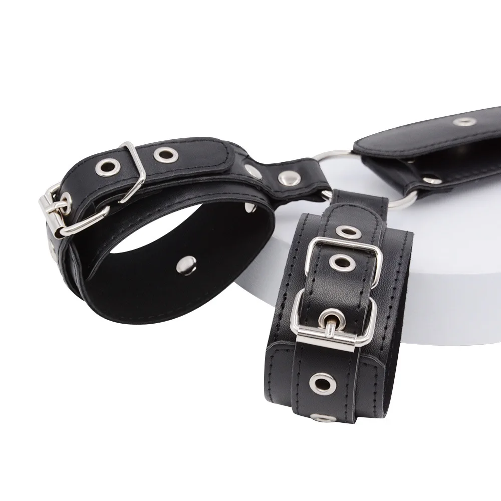 BDSM Handcuff Gothic Leather Neck Cuff Sex Toys Leather Sex Bondage Set Erotic Slave SM Toys Sexy Cuffs Harness Lingeries Kit Bondage Gear cb5feb1b7314637725a2e7: Black